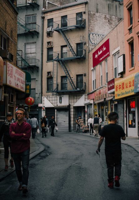 people walking down the street at China