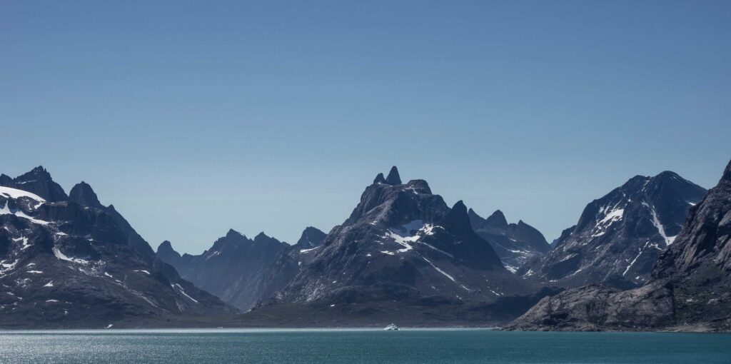 mountains near water