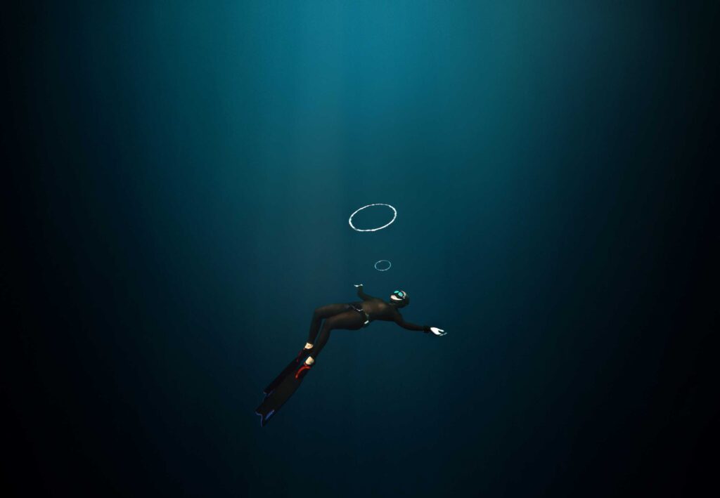 woman in black bikini bottom floating on water