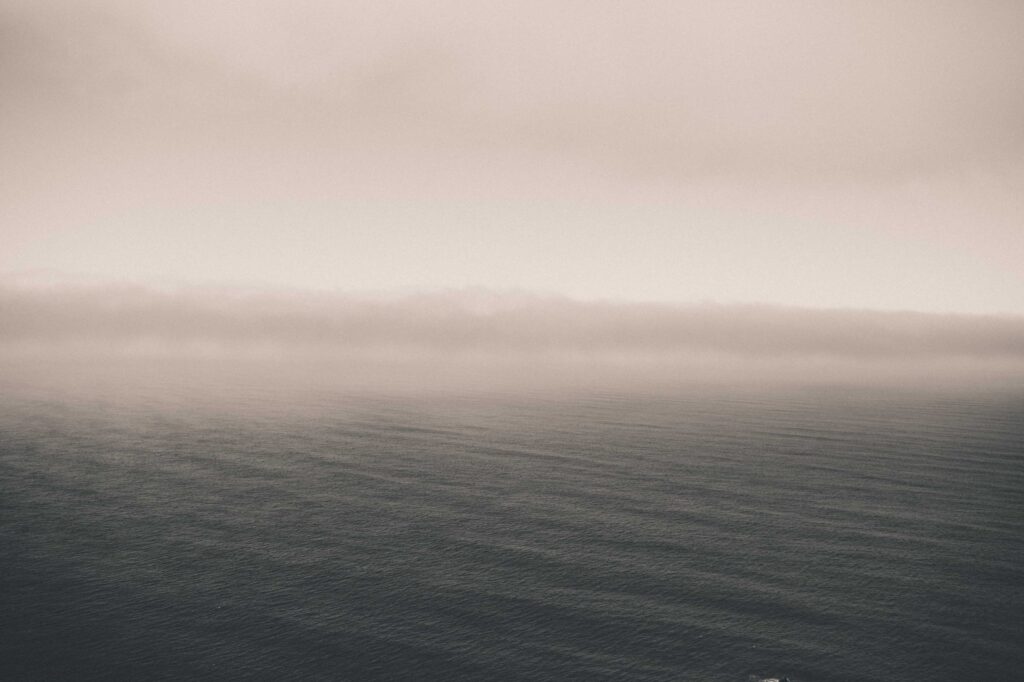 body of water with fog