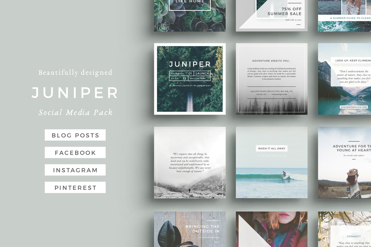 社交媒体Banner＆贴图＆版式设计模板合集 J U N I P E R Social Media BUNDLE