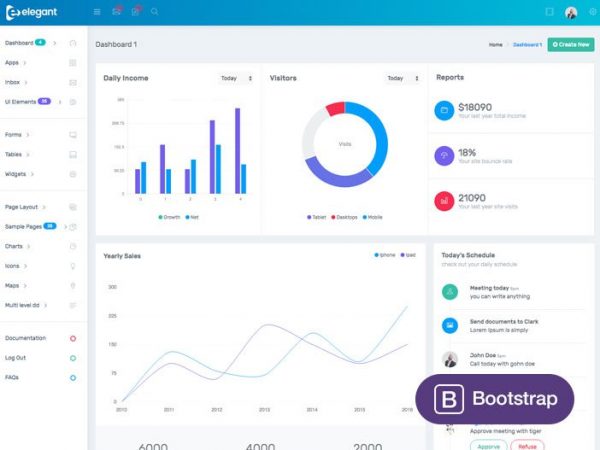 网站后台管理员仪表盘HTML模板 Elegant Admin – Bootstrap 4 Dashboard Template