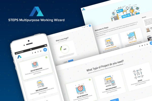 互联网产品设计策划开发服务网站HTML模板 Steps – Multipurpose Working Wizard with Branches