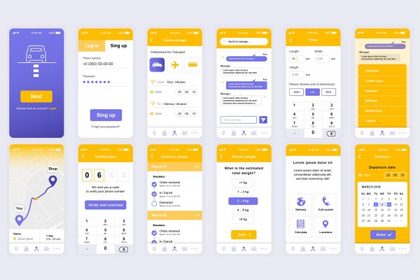 快递下单APP应用用户界面设计UI套件 Delivery Mobile App UI Kit