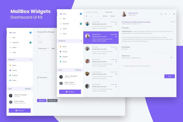 电子邮件Web客户端UI界面设计套件 MailBox Widgets Dashboard UI Kit