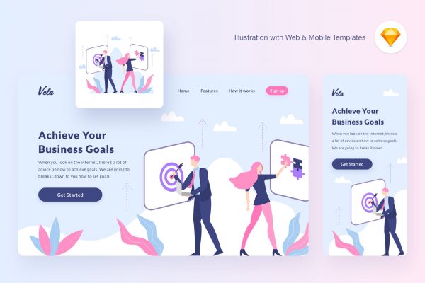 项目计划网站矢量插画设计素材[SKETCH&SVG] Vela mission illustration (Sketch, SVG)