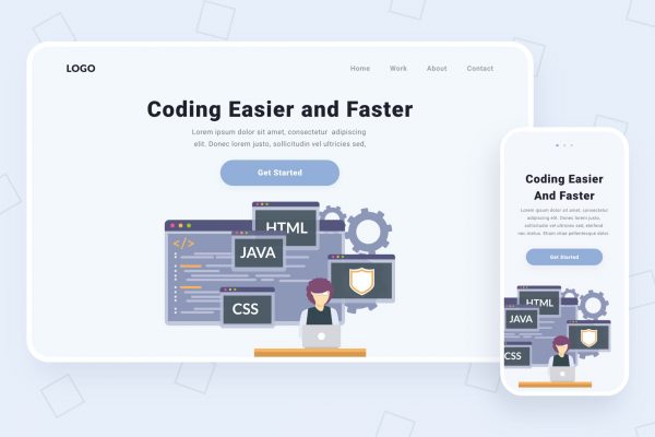 技术开发主题网站矢量插画素材 Coding Illustration