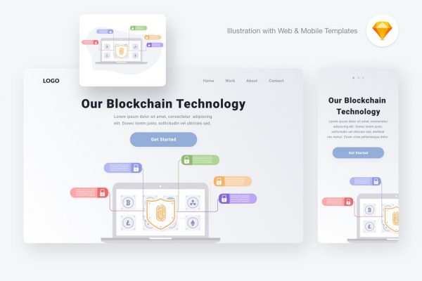 区块链技术矢量概念插画 Blockchain technology illustration (Sketch, SVG)