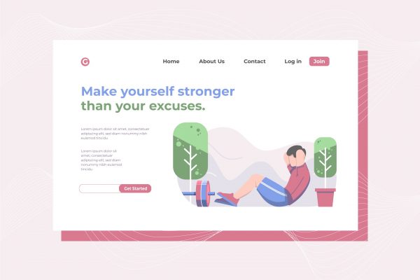 [自定义相册]健身锻炼主题网站着陆页设计矢量插画 Make yourself stronger Landing Page Illustration