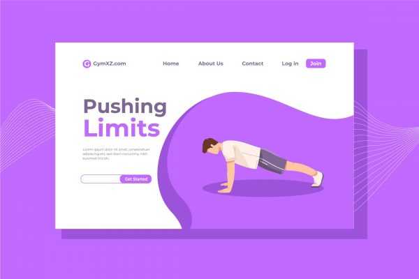 身体极限训练主题网站着陆页设计矢量插画 Pushing Limits Landing Page Illustration