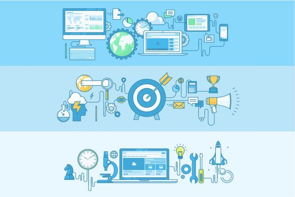 线性设计风格矢量概念插画Banner设计模板v8 Set of Line Concept Banners