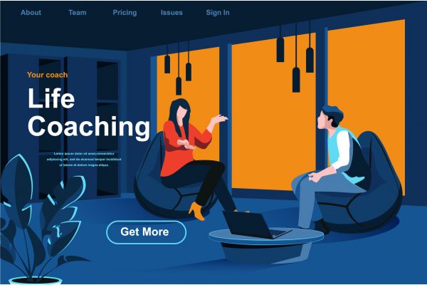 生活心理辅导主题网站页面设计等距概念扁平插画 Coaching Isometric Web Page Flat Concept