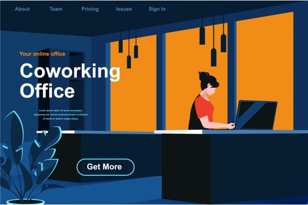 共享办公室主题网站页面设计等距概念扁平插画 Coworking Office Isometric Web Page Flat Concept