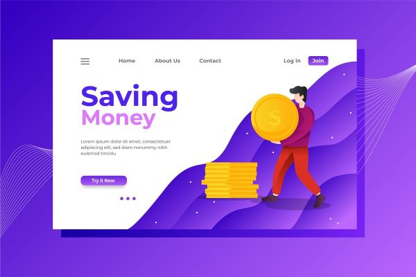 省钱理财主题网站着陆页设计矢量插画 Saving Money Landing Page Illustration