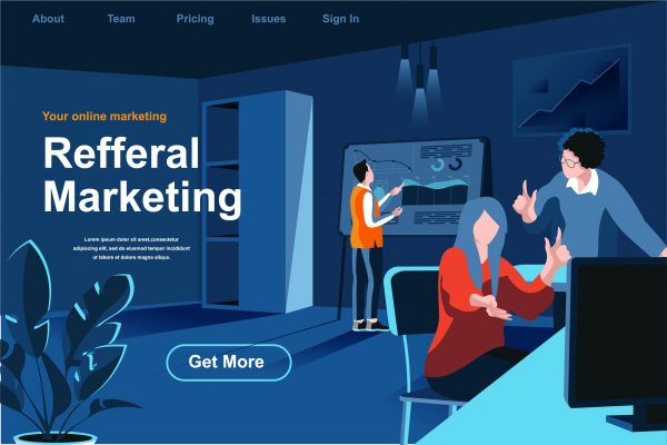 推荐营销主题网站页面设计等距概念扁平插画 Referral Marketing Isometric Web Page Flat Concept