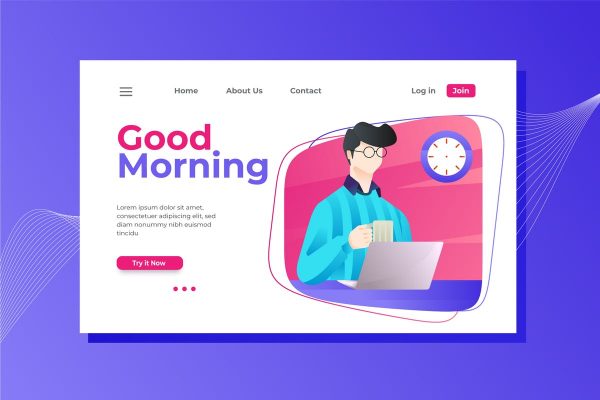 早安主题网站着陆页设计矢量插画 Good Morning Landing Page Illustration
