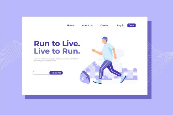 跑步训练主题网站着陆页设计矢量插画 Run to Live Landing Page Illustration